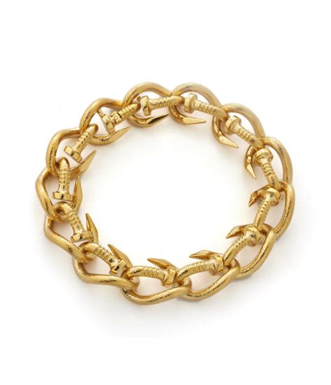 Hammered Gold Bent Nail Link Bracelet .